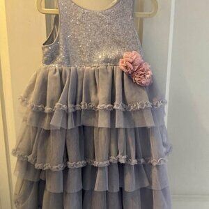 H&M Girls Size 3-4t Sequined Tiered Tulle Dress Grey & Dusty Rose